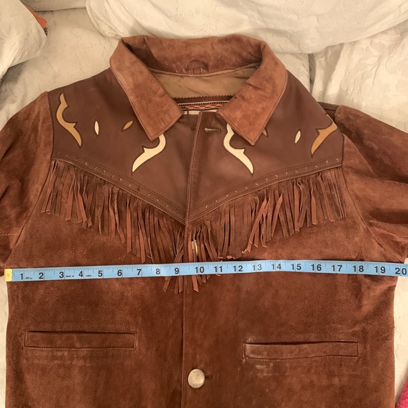 80s CHEVIGNON NATIVE FRINGED WESTERN SUEDE JACKET - Picture 9 of 10